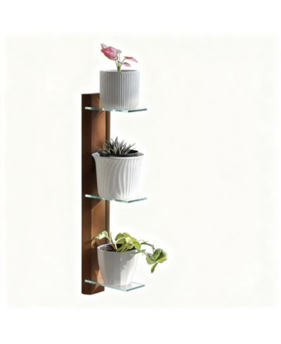 YIGII 3 Tiered Window Sill Plant Shelf Wood Glass Renter Friendly No Drill Indoor Stand