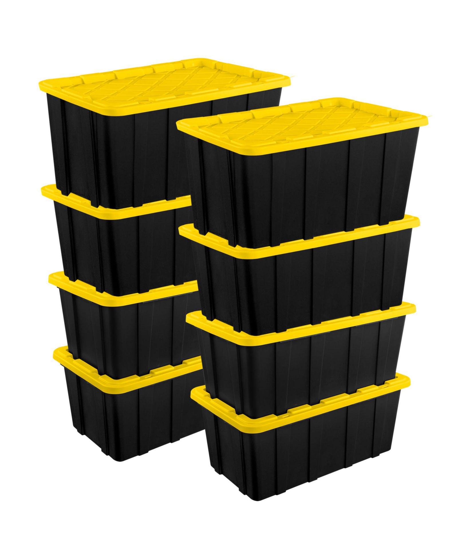 Sterilite 38 Gallon Industrial Stackable Storage Tote Lidded Containers, 8 Pack