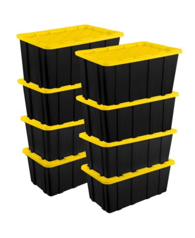 Sterilite 38 Gallon Industrial Stackable Storage Tote Lidded Containers, 8 Pack