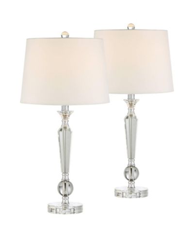 Vienna Full Spectrum Jolie Luxury Glam Table Lamps 26" High Set of 2 Clear Crystal with Table Top Dimmers Off White Drum for Bedroom Living Room Kids