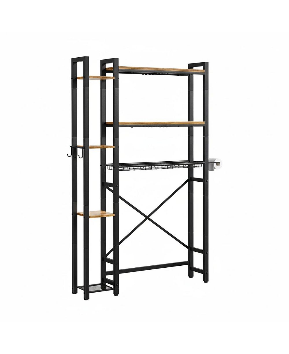 YIGII Over The Toilet Storage Rack 7 Tier Bathroom Organizer With Side Shelf Hooks Paper Holder Freestanding Quick Install