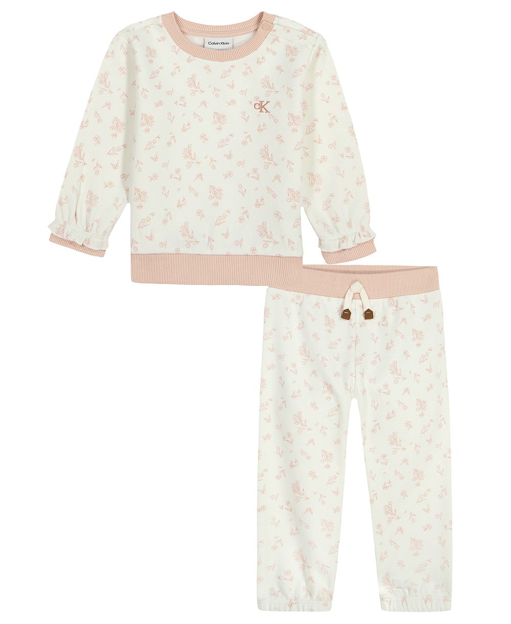 Calvin Klein Baby Girls' Printed Sweatshirt and Jogger Pants, 2-Piece Set