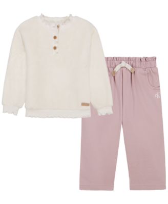 Calvin Klein Baby Girls' Long-Sleeve Sherpa Top and Pants, 2-Piece Set