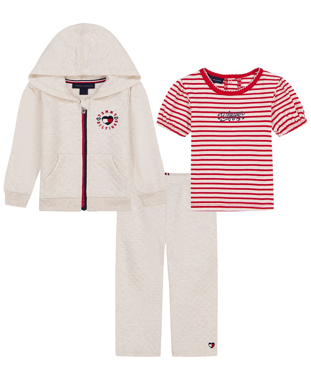 Tommy Hilfiger Детский комплект из худи на молнии, футболки в полоску и брюк с широкими штанинами, 3 предмета