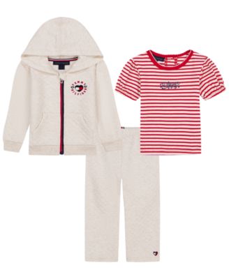 Tommy Hilfiger Детский комплект из худи на молнии, футболки в полоску и брюк с широкими штанинами, 3 предмета