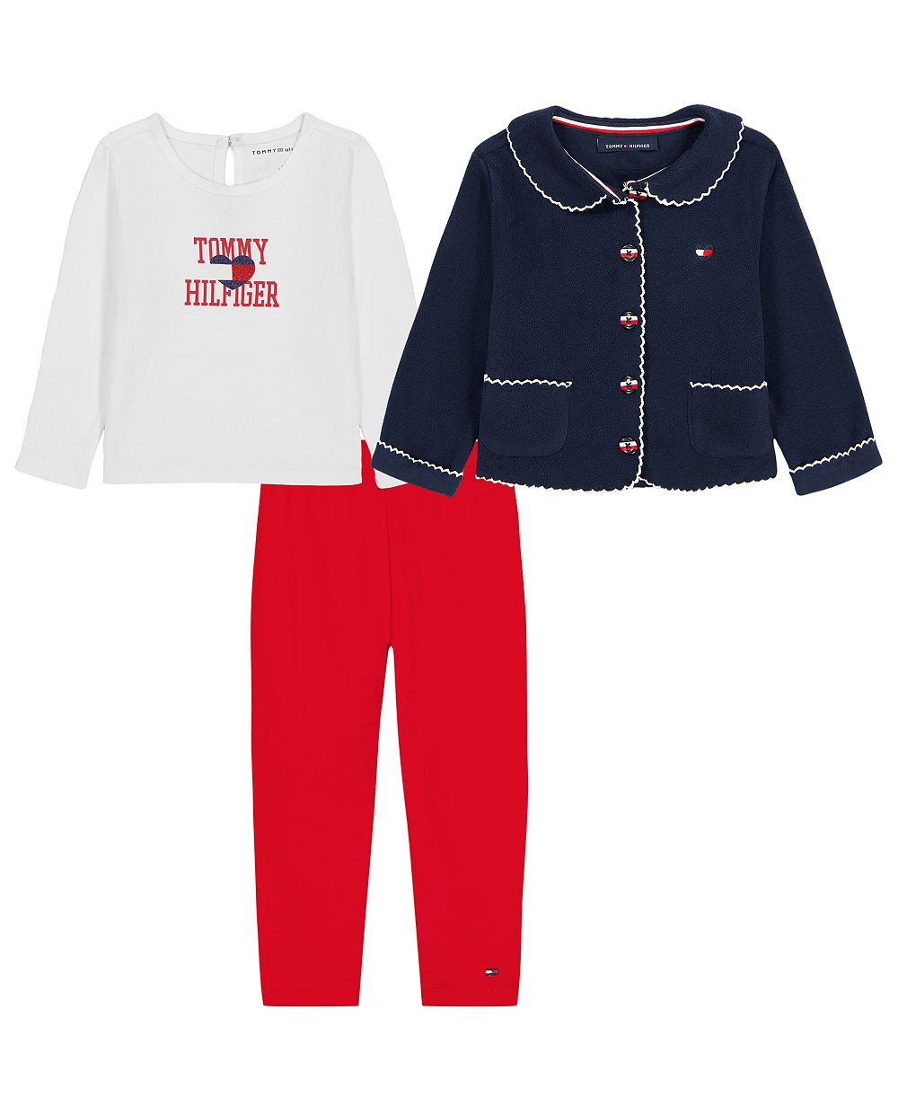 Комплект из 3 предметов Tommy Hilfiger для девочек: куртка, футболка и брюки с длинным рукавом