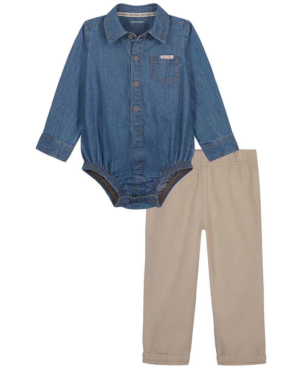 Calvin Klein Baby Boys' Long-Sleeve Bodysuit and Pants, 2-Piece Set