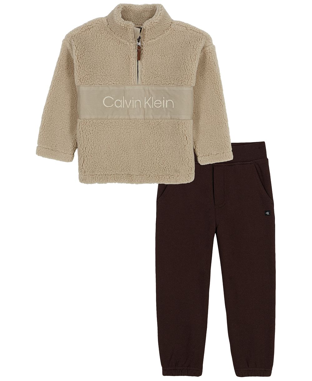 Calvin Klein детский комплект из флисовой кофты на четверть молнии с длинным рукавом и брюк, 2 предмета
