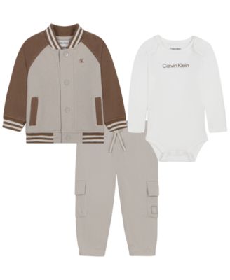 Комплект из 3 предметов Calvin Klein для мальчиков: флисовая бейсбольная куртка, боди и брюки-джоггеры карго