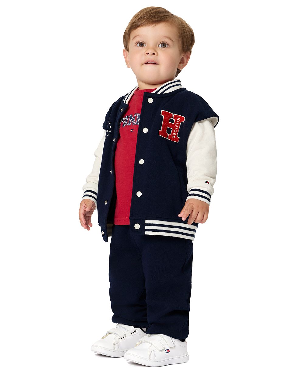 Tommy Hilfiger детские мальчики флисовая varsity куртка, футболка и джоггеры брюки, 3-компонентный набор