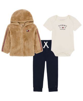 Tommy Hilfiger детский комплект из трех предметов: куртка на молнии с капюшоном из шерпы, боди и брюки для мальчиков