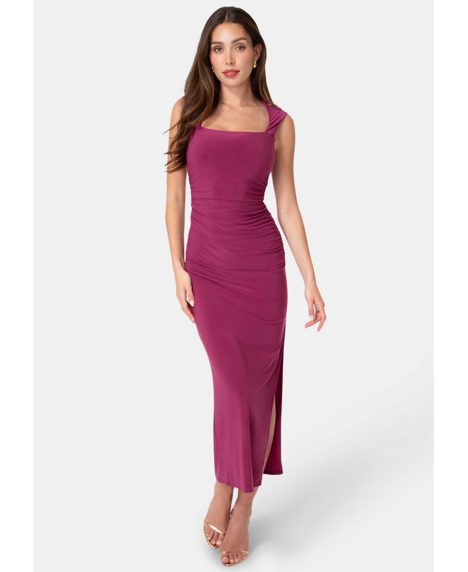 Bebe Women's Square Neck High Slit Midi Dress