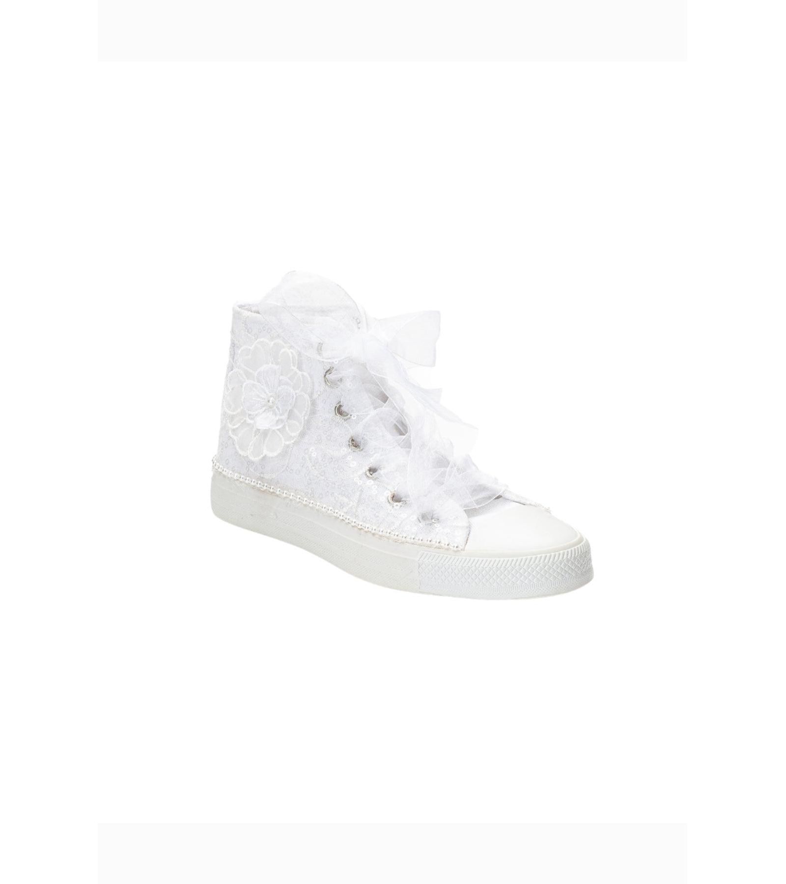 Forever & Always Shoes Women's Mariselle Pearl Lace Bridal High Top Sneaker
