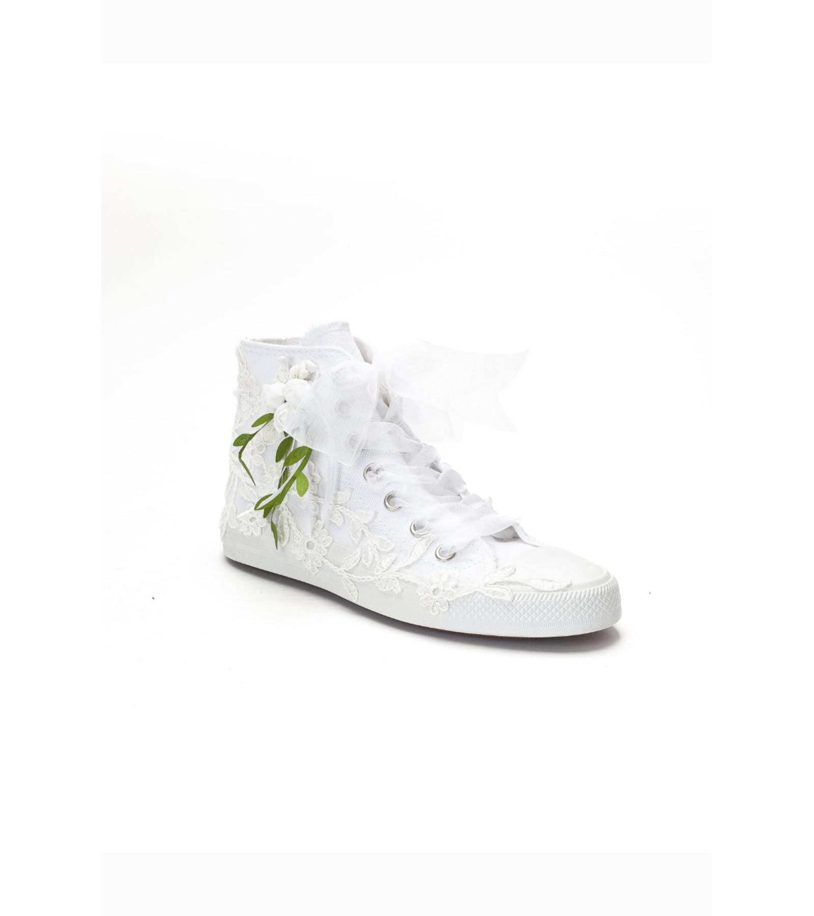 Forever & Always Shoes Women's Sylvara Floral Lace Ribbon Bridal High Top Sneaker