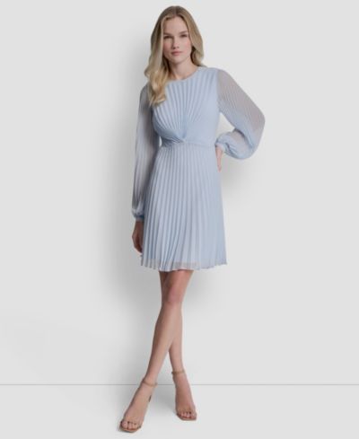 DKNY Women's Long Balloon-Sleeve Crewneck Short Dress