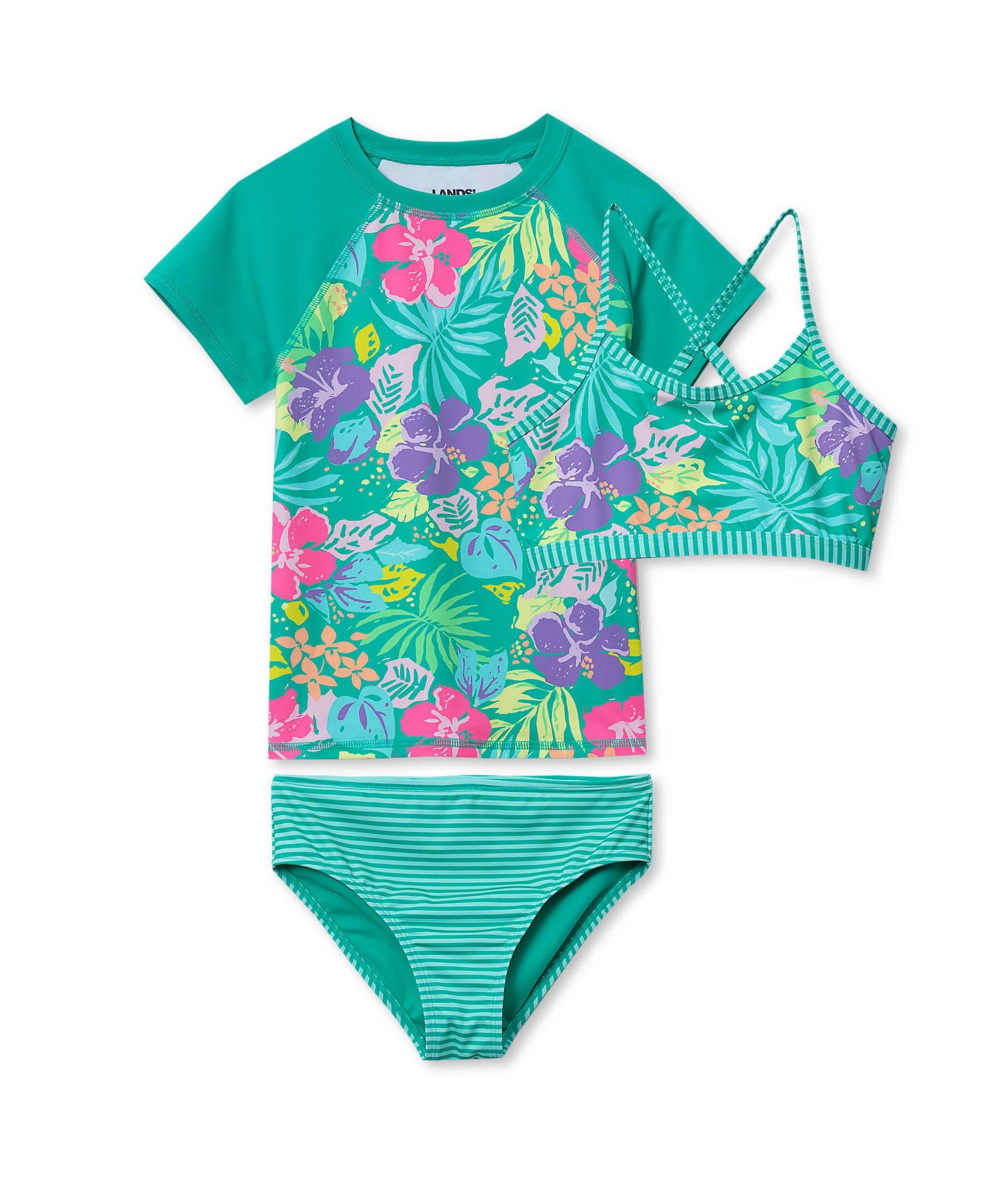 Детский комплект купальников Lands' End Chlorine Resistant Short Sleeve Rash Guard 3 Piece