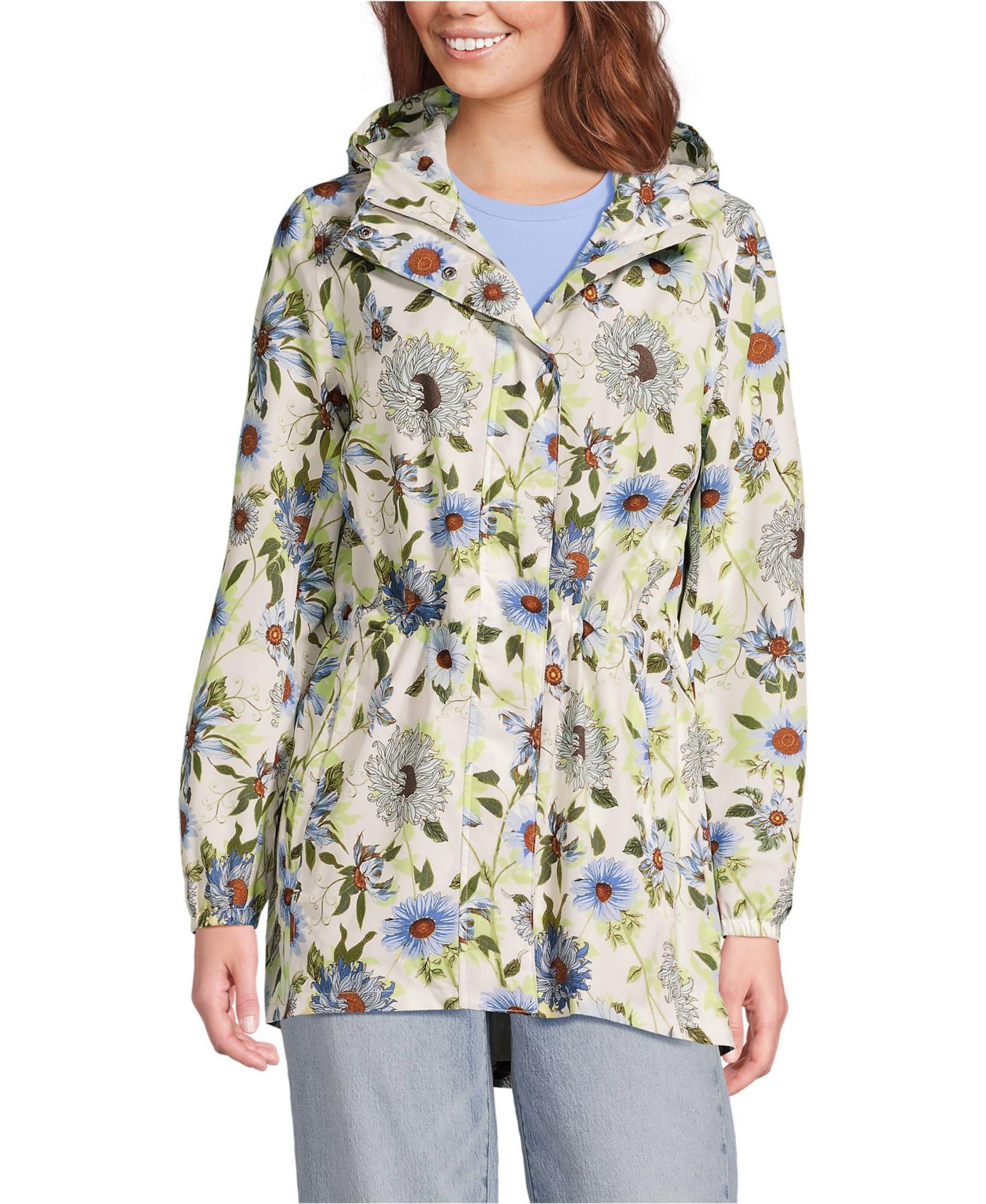 Lands' End Women's Print Waterproof Hooded Packable Raincoat