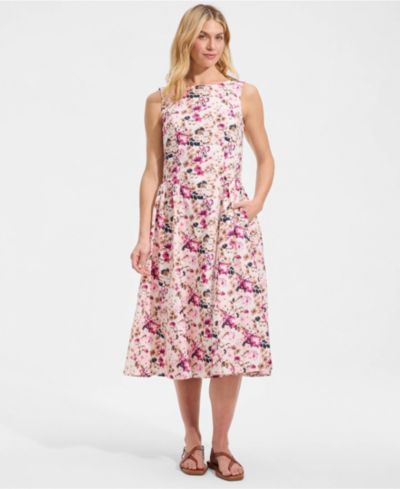 Lands' End Women's Poplin Boatneck Midi Dress