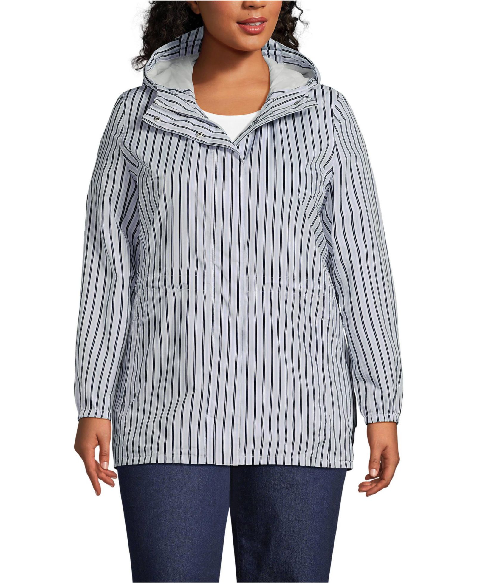 Lands' End Plus Size Print Waterproof Hooded Packable Raincoat