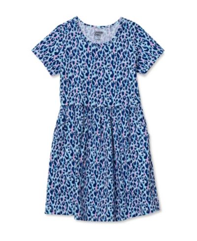 Lands' End Детское джерси-платье с коротким рукавом и сборчатым поясом