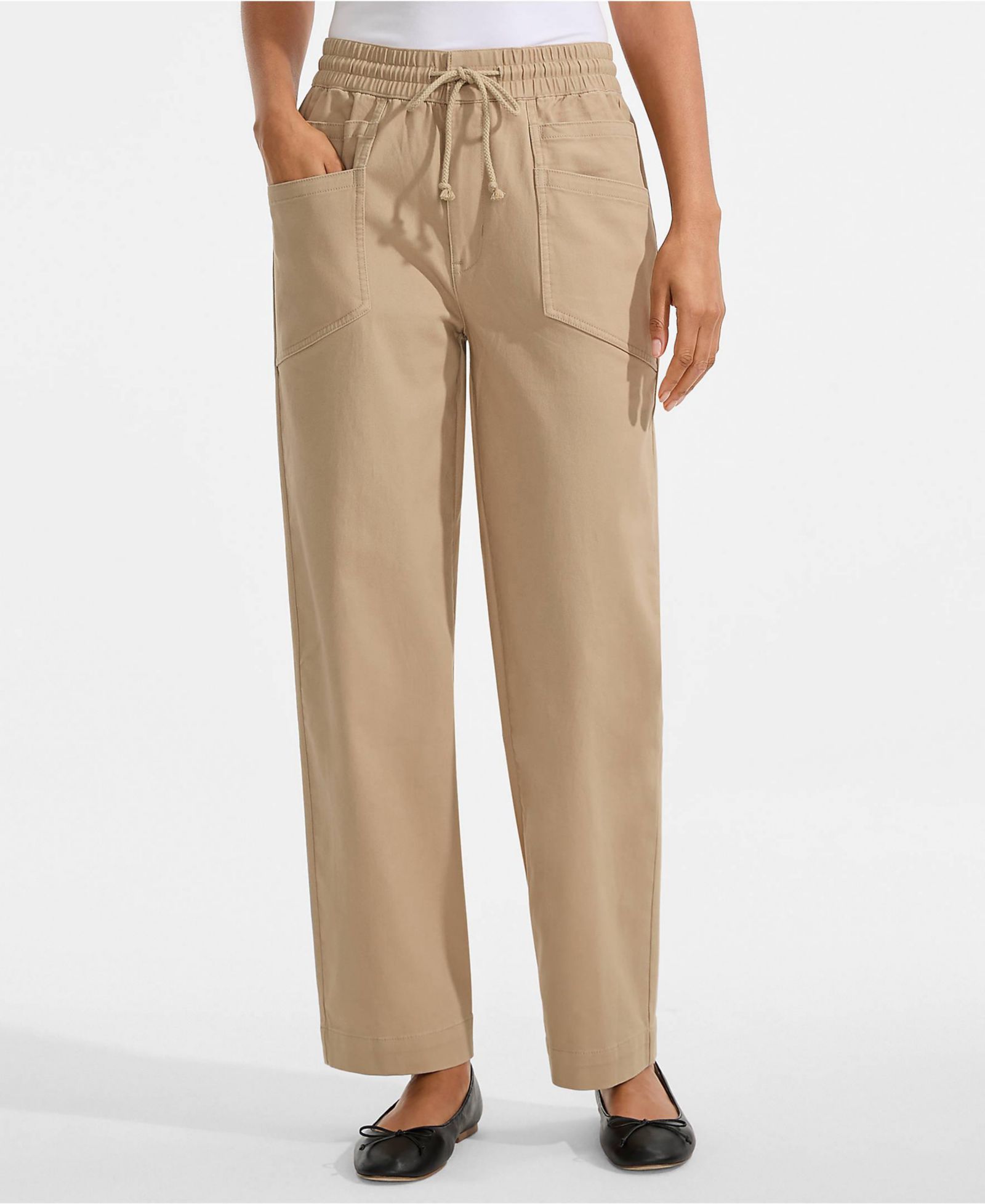 Lands' End Женские брюки Herringbone Chino High Rise Relaxed Straight Drawstring Ankle