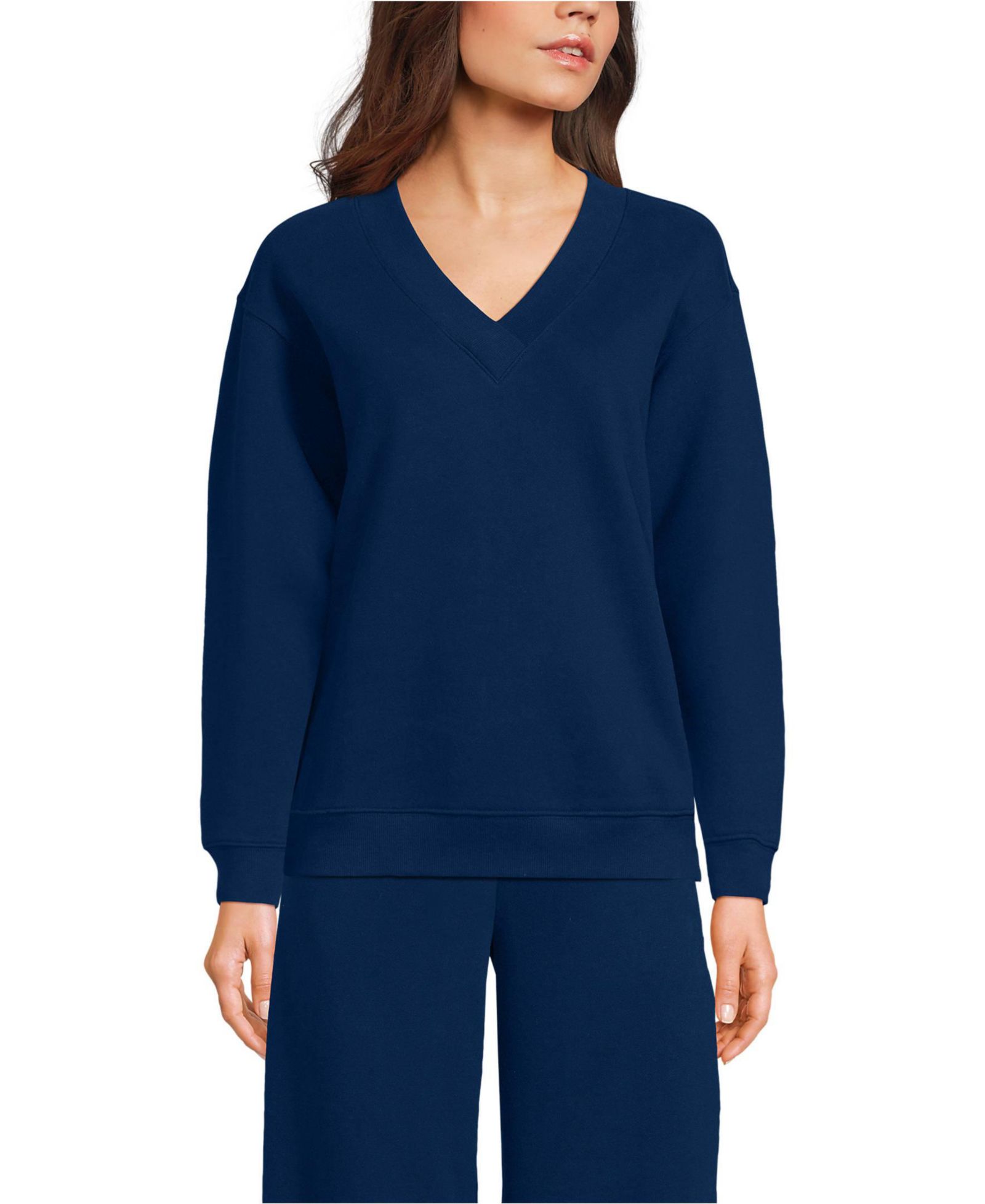 Lands' End Women's Long Sleeve Serious Sweats V-neck Sweatshirt