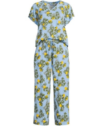 Lands' End Women's Cooling Pajama Set - Short Sleeve Top and Crop Pants