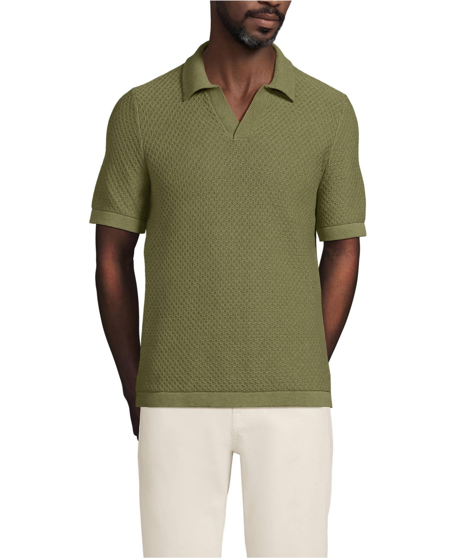 Lands' End Мужская рубашка поло с воротником Johnny Collar