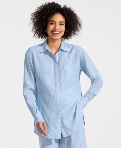 Женская льняная рубашка Lands' End Oversized Button Front