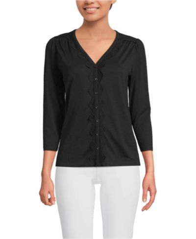 Женский топ Lands' End 3/4 Sleeve Slub V-neck Lace Trim
