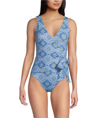 Lands' End Women's Chlorine Resistant Side Tie Wrap High Leg One Piece Swimsuit