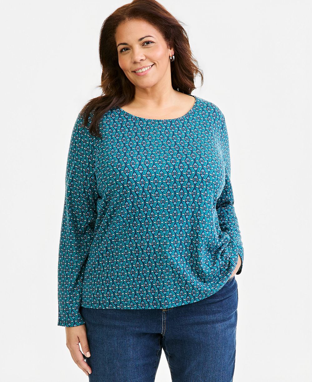 Женский топ Style & Co Plus Size Printed Long-Sleeve Scoop-Neck