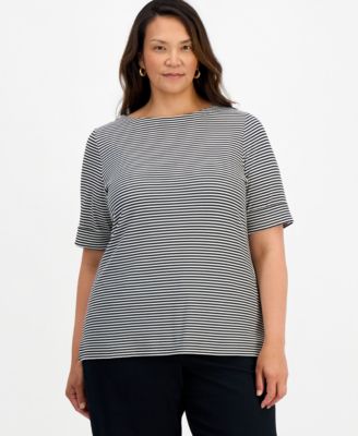 Style & Co Plus Printed Elbow Sleeve Boatneck Top, Macy's Exclusive