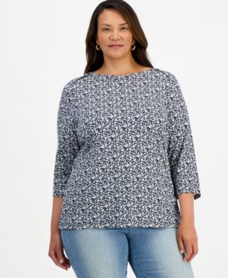Style & Co футболка Nala Garden с цветочным принтом, три четверти рукава, трикотаж Pima, Plus Size