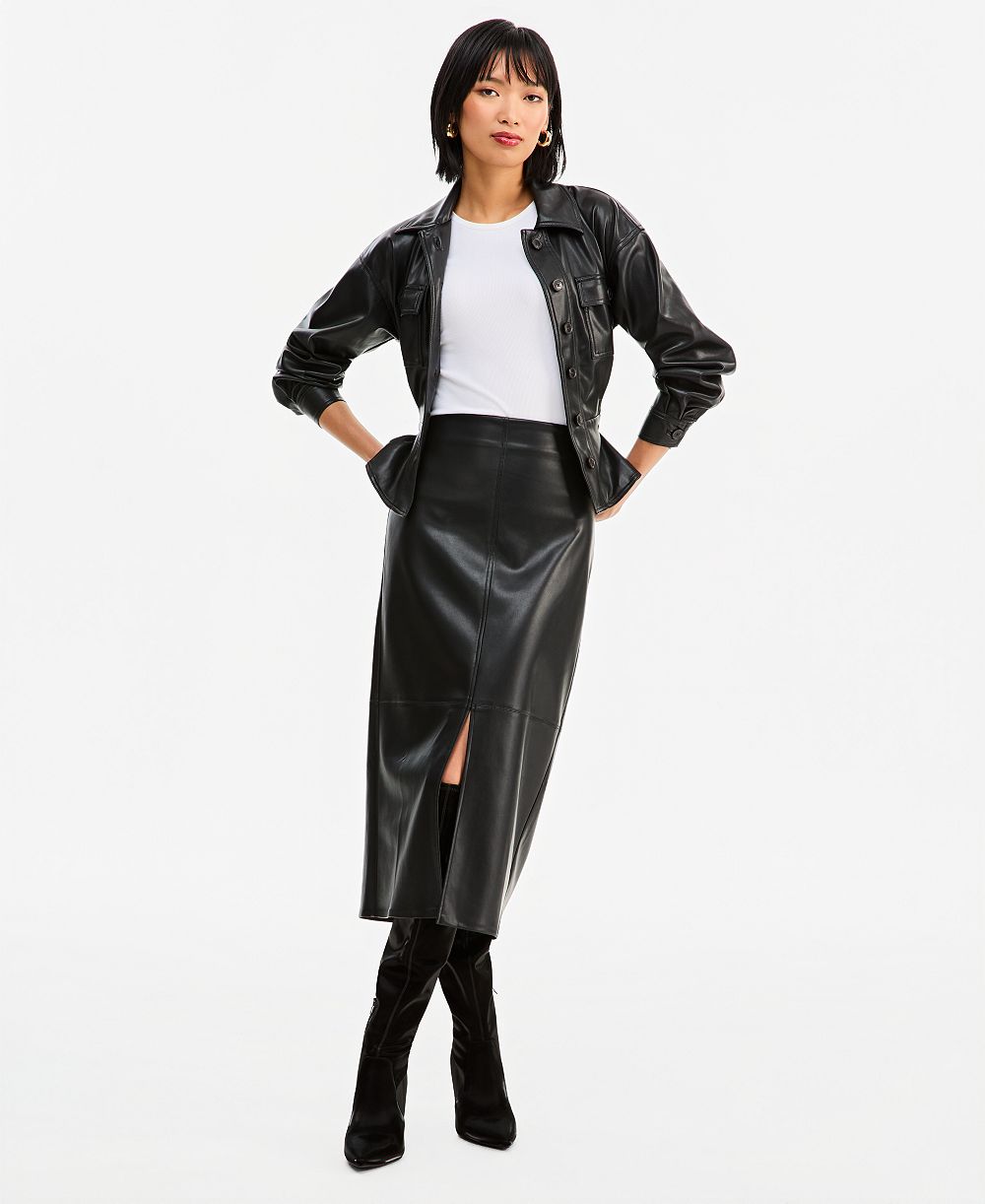 I.N.C. International Concepts Women's High-Waisted Front Slit Faux-Leather Pencil Midi Skirt, Macy's Exclusive