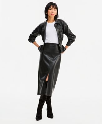 I.N.C. International Concepts Women's High-Waisted Front Slit Faux-Leather Pencil Midi Skirt, Macy's Exclusive