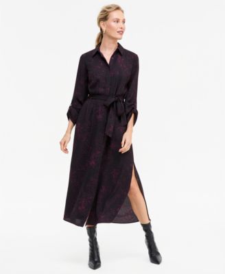 I.N.C. International Concepts Women's Long-Sleeve Printed Belted Shirt Dress, Macy's Exclusive