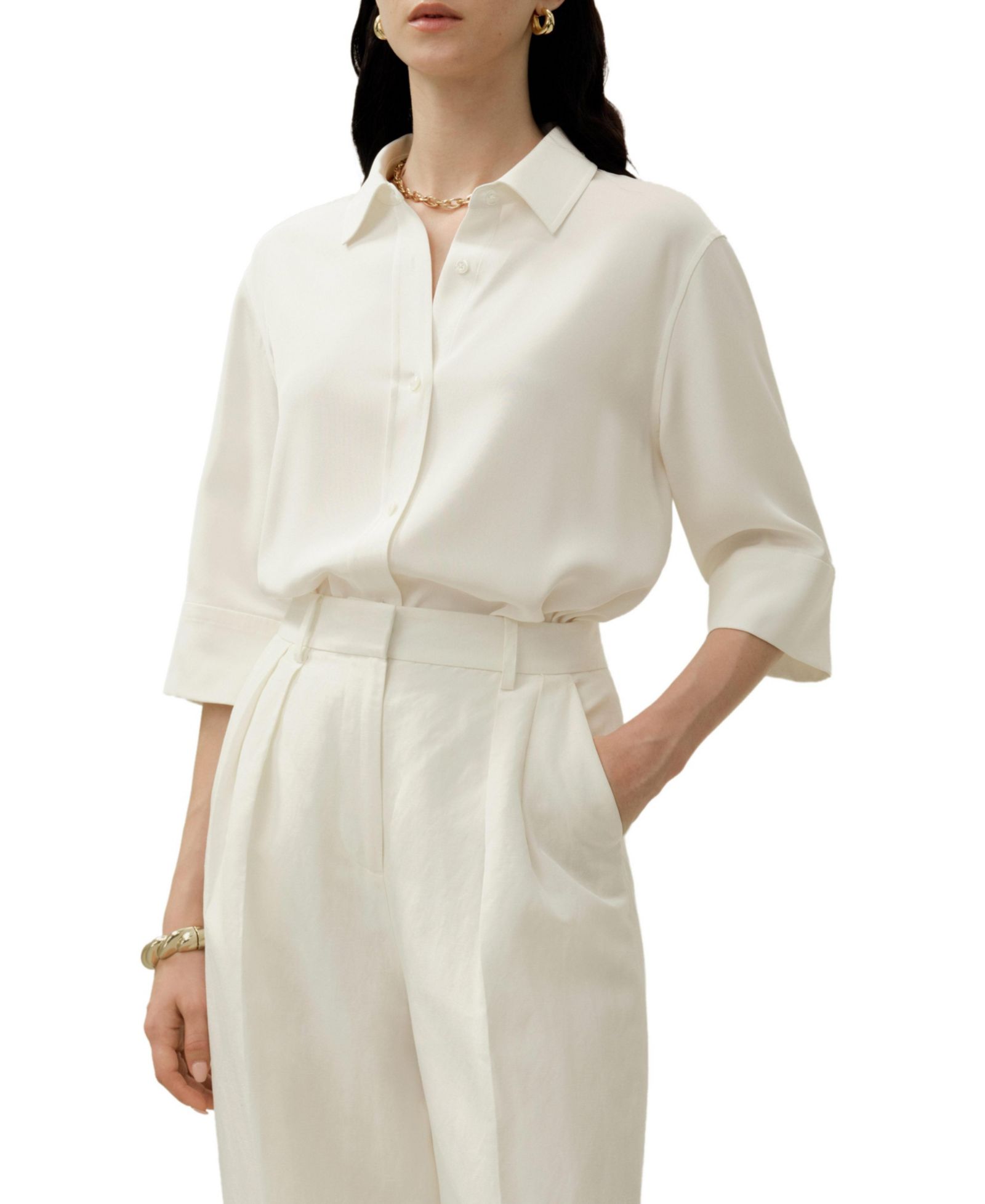 LILYSILK Женская Heavy Silk Crepe Relaxed Half-Sleeve Shirt
