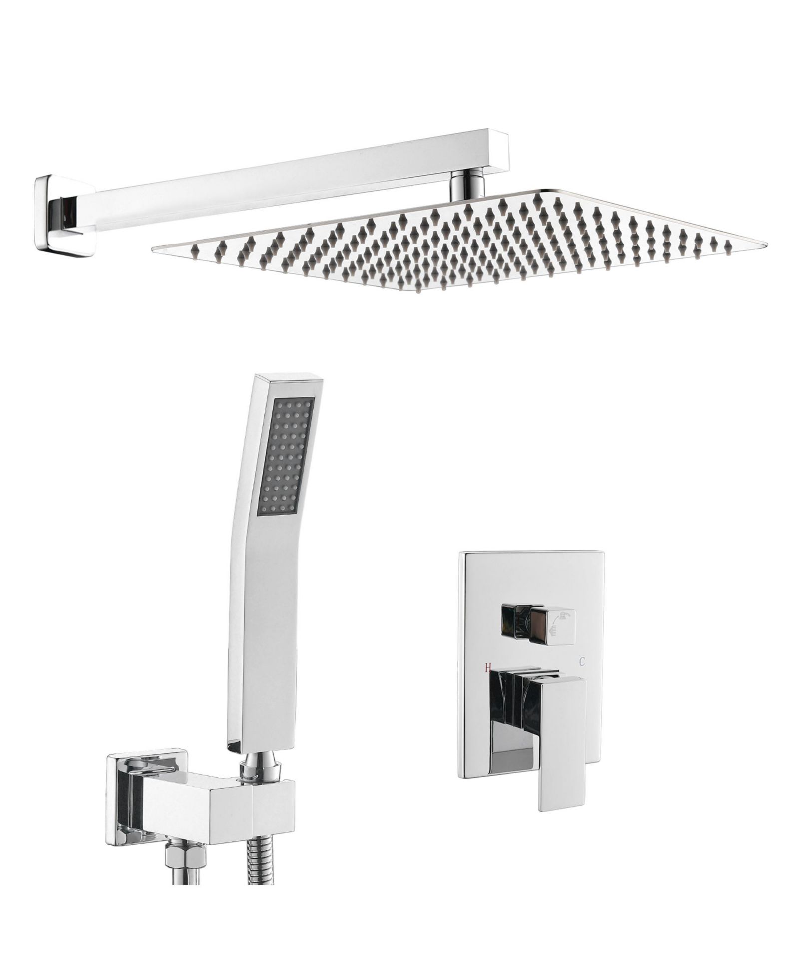 Смеситель для душа BUSDAYS Luxury Rain Mixer Combo Set с насадкой и корпусом в цвете Polished Chrome