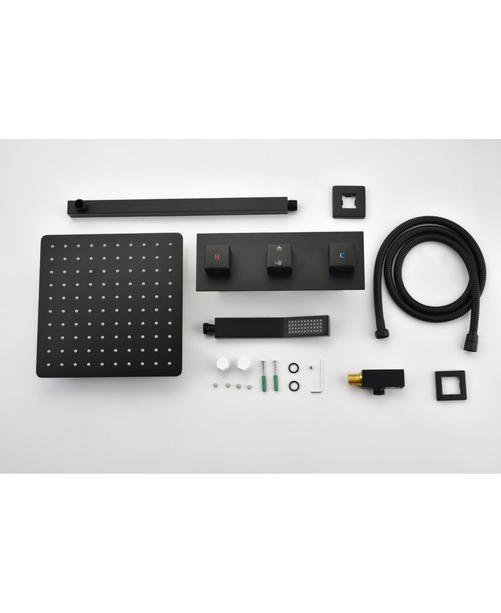 BUSDAYS Brass Shower System, Rain Shower Head and Handheld, Rough-in Valve Included