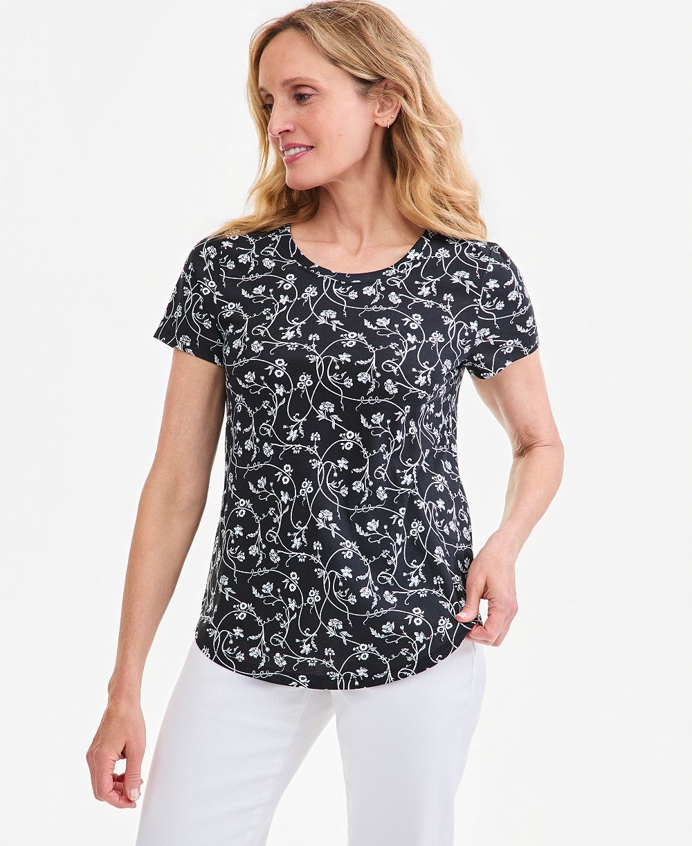 Style & Co Petite Printed Short-Sleeve Crewneck Tee, Macy's Exclusive