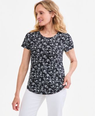 Style & Co женская футболка с коротким рукавом и цветочным принтом, размер Petite