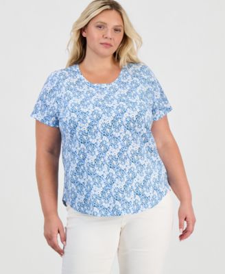 Style & Co Plus Printed Short-Sleeve Crewneck Tee, Macy's Exclusive