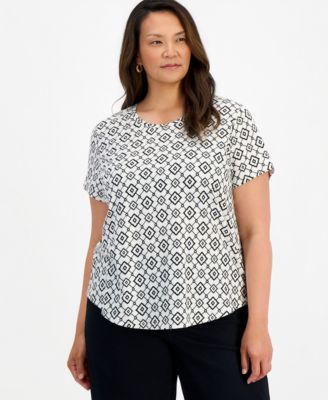 Style & Co Plus Printed Short-Sleeve Crewneck Tee, Macy's Exclusive