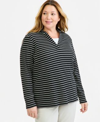 Style & Co Худи Plus Size в полоску из вафельного трикотажа с V-образным вырезом