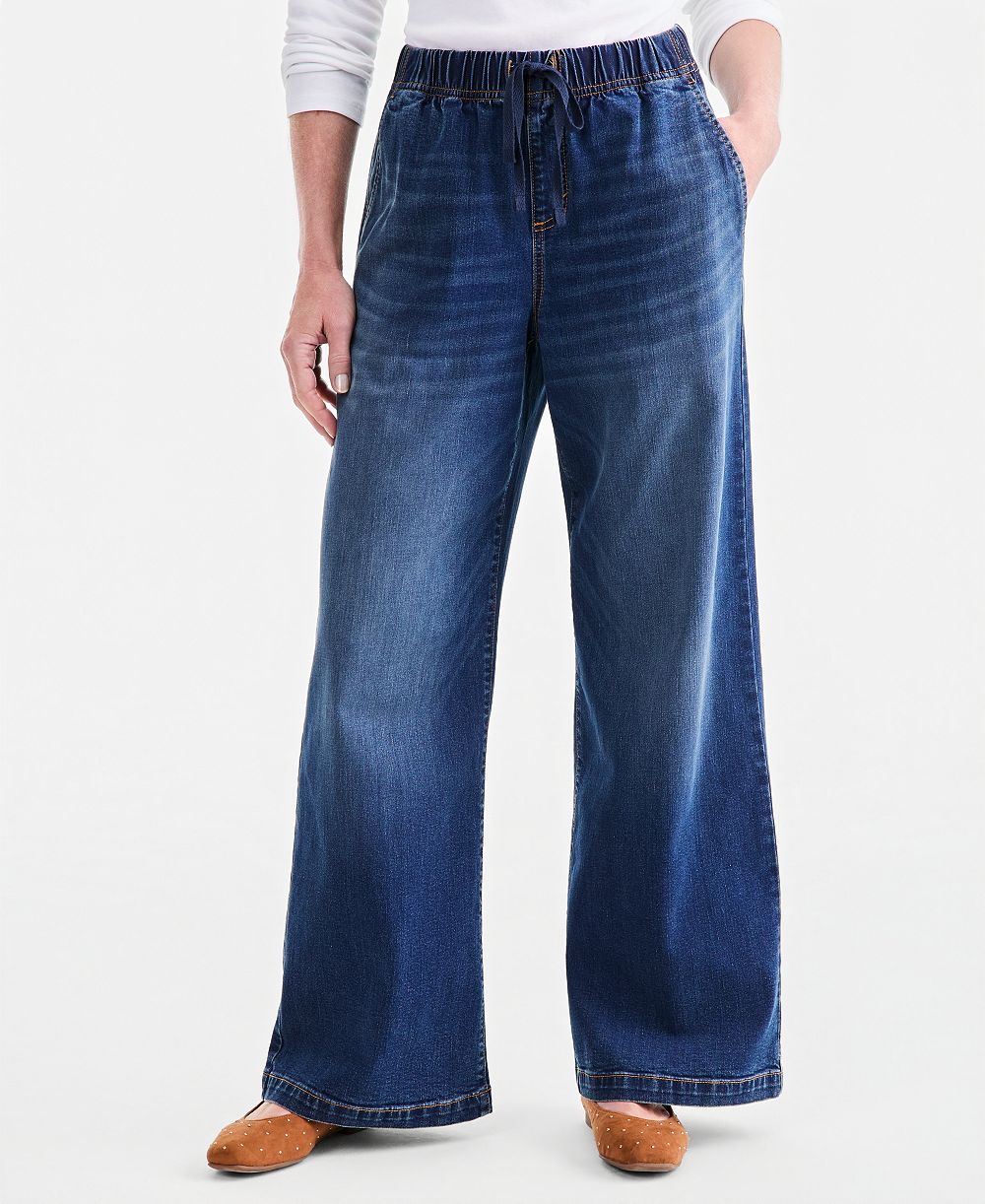 Style & Co Women's Petite High-Rise Wide-Leg Pull-On Jeans, Macy's Exclusive