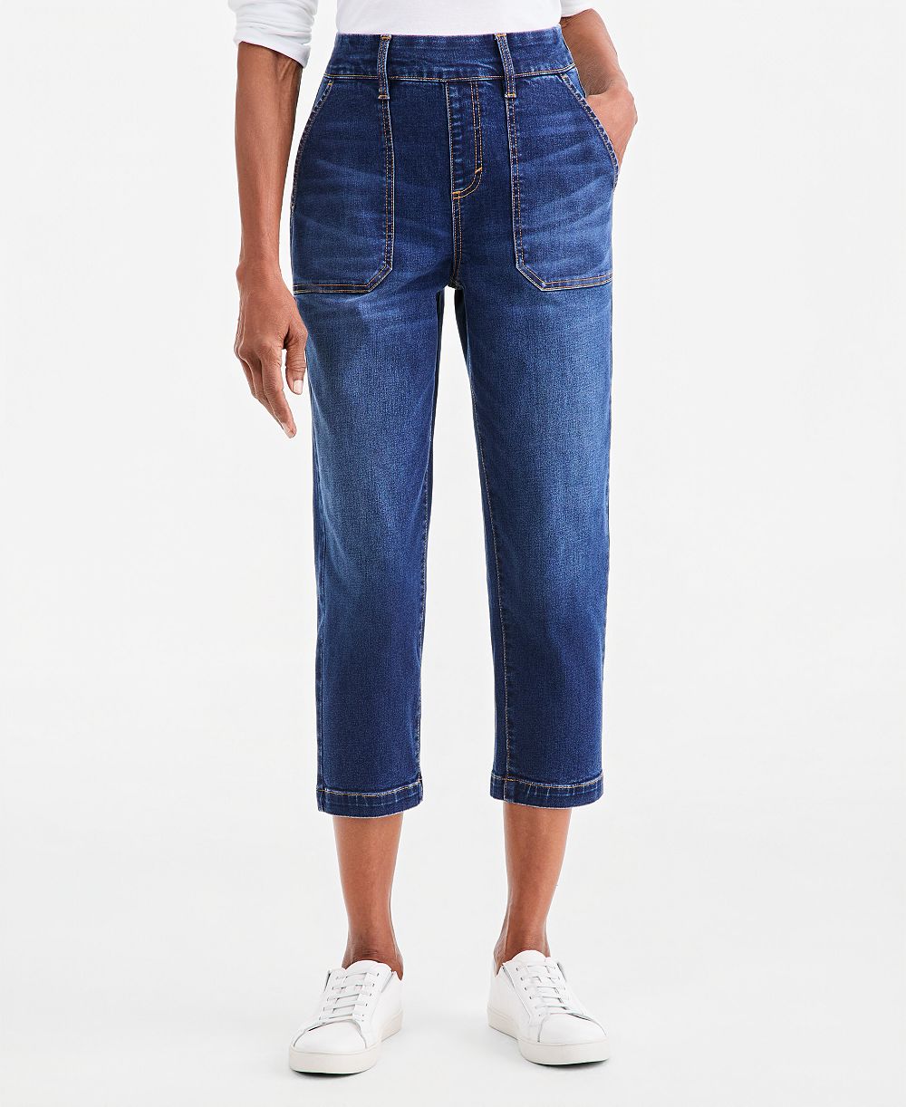 Style & Co Petite High-Rise Utility Straight-Leg Jeans, Macy's Exclusive