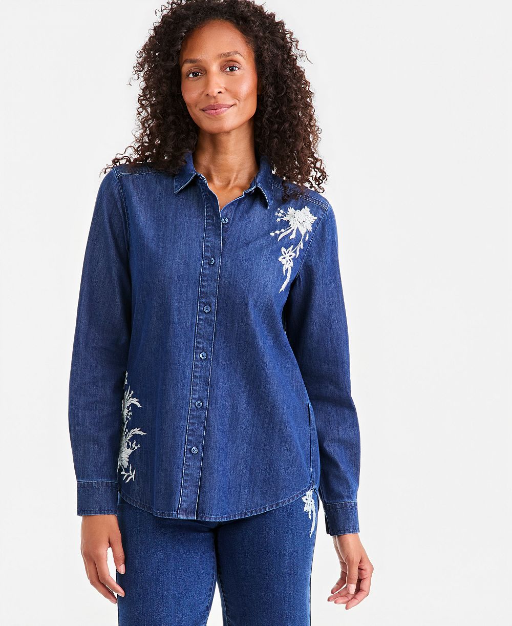 Style & Co petite джинсовая рубашка Freya с длинным рукавом и пуговицами, эксклюзив Macy's