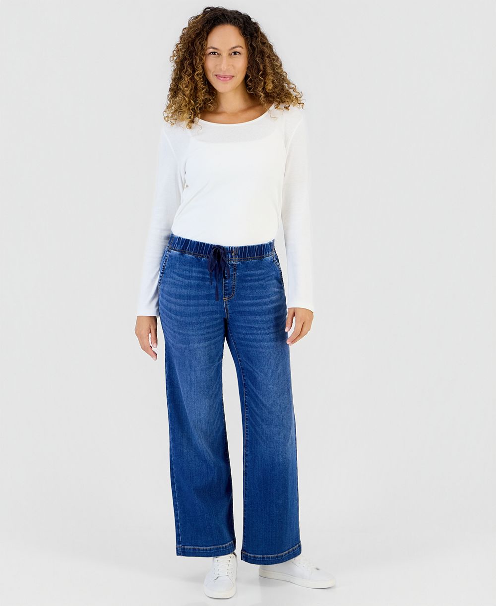 Style & Co Petite High-Rise Wide-Leg Pull-On Jeans, Macy's Exclusive
