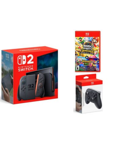 Nintendo Switch 2 с контроллером Pro и игрой Super Mario Party Jamboree